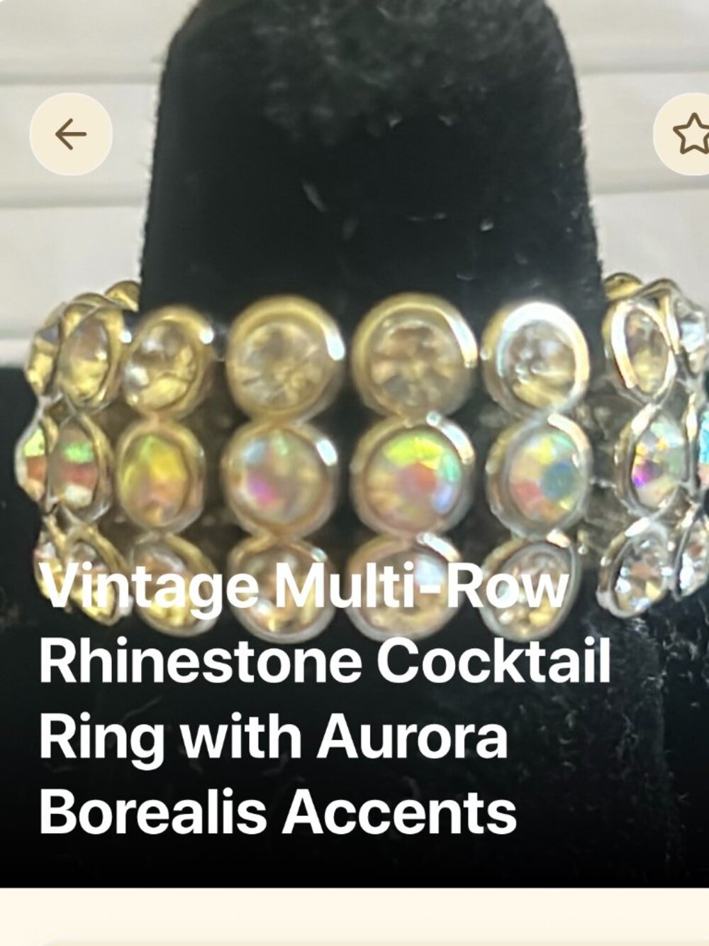 VINTAGE! MULTI-ROW RHINESTONE ~ADJUSTABLE SILVER TONE COCKTAIL RING ~ Size ~ 7+